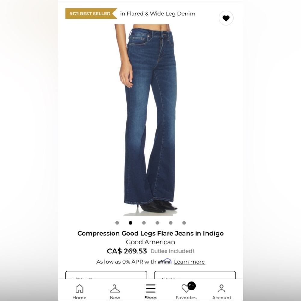 Good American Indigo Flared Wide Leg Jeans